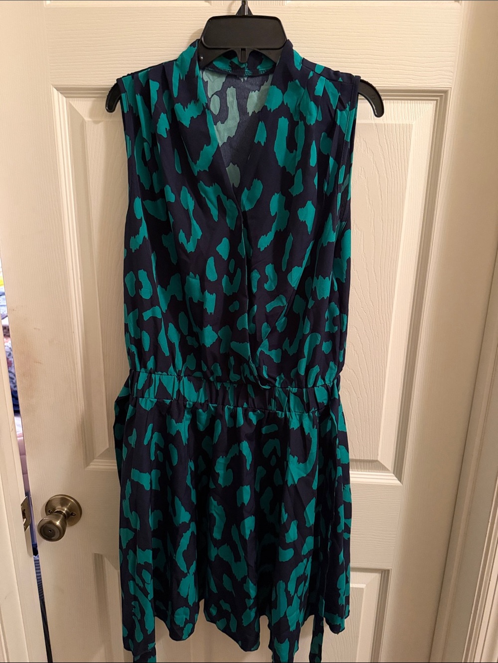 SHEIN Teal and Navy Sleeveless Animal Print Mini Dress
